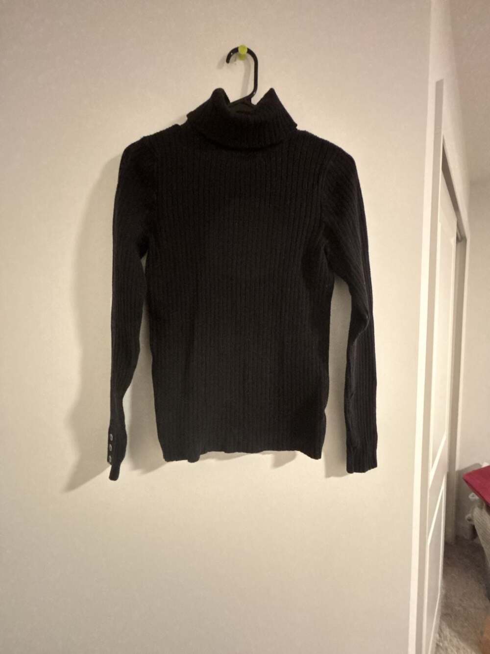 Croft & Barrow Women's Black Ribbed Turtleneck Sweater with Button Cuff Detail